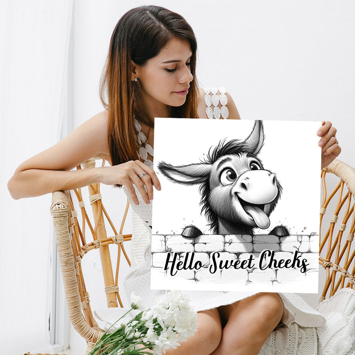 Funny Donkey Bathroom Wall Art, Hello Sweet Cheeks - Image 5