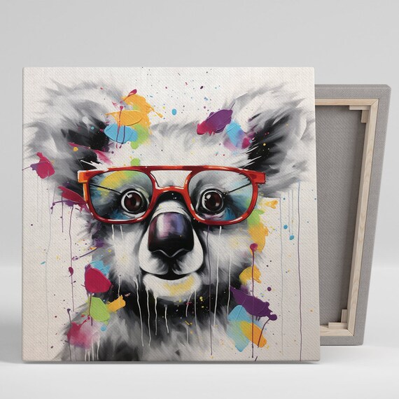 Hipster Koala Wearing Red Glasses Colorful Paint Splash Pop Art Portrait Poster