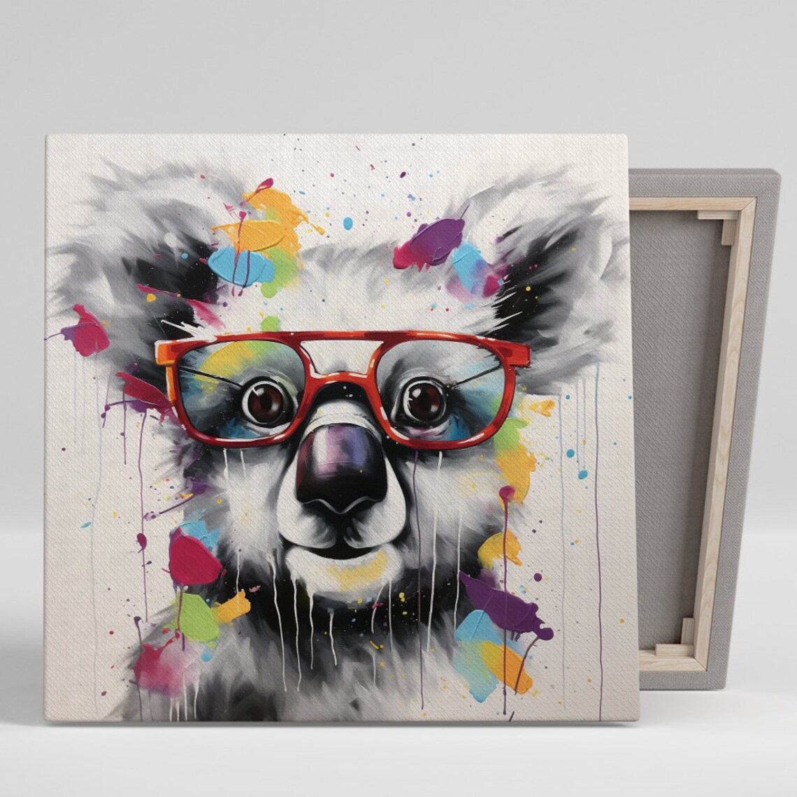 Hipster Koala Wearing Red Glasses Colorful Paint Splash Pop Art Portrait Poster
