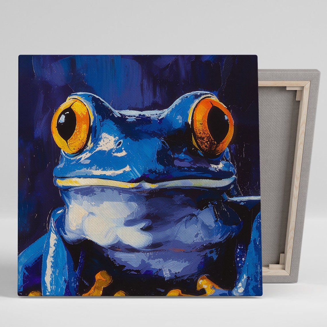 Electric Blue Frog Orange Eyes Dark Purple Modern Pop Minimal Poster