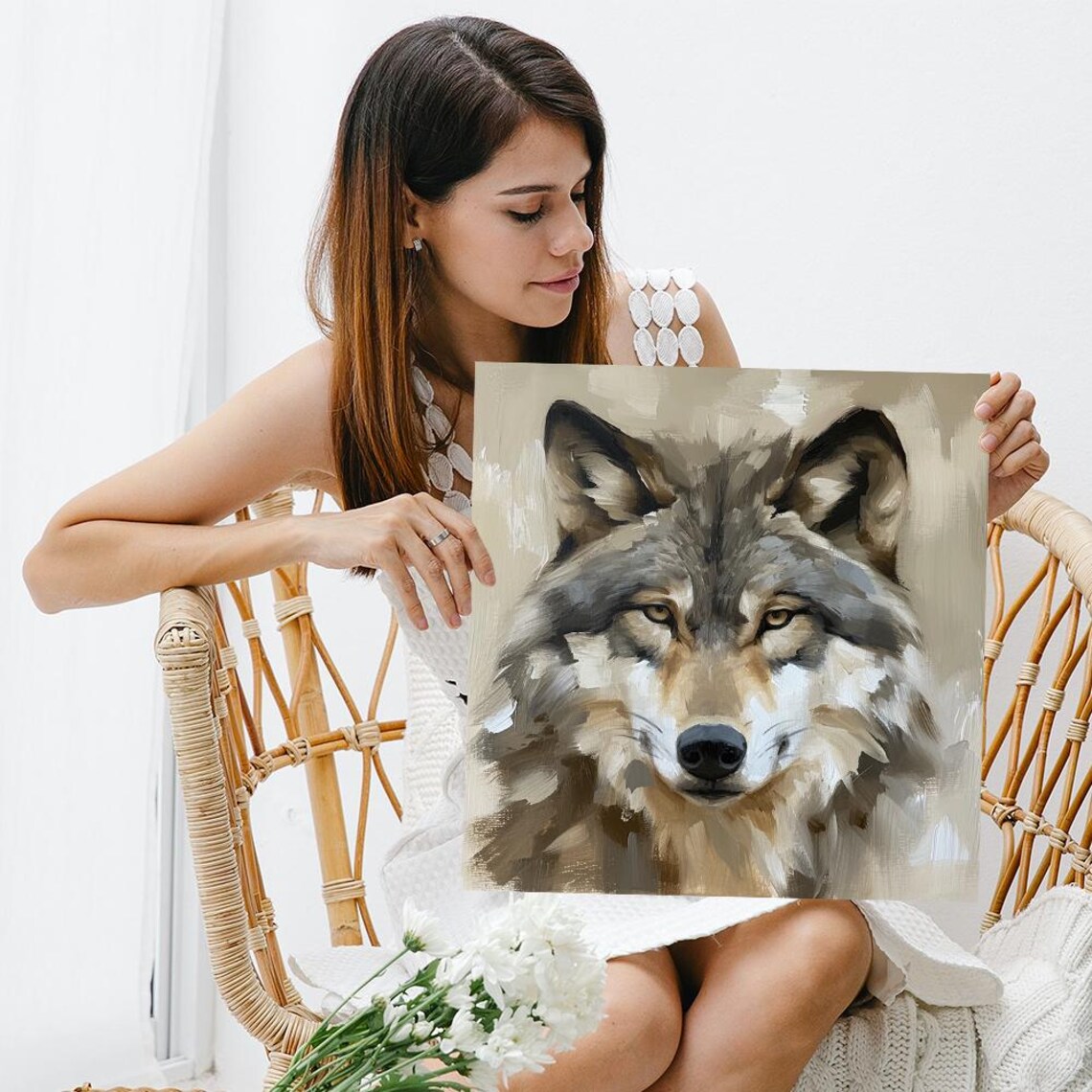 Wolf Portrait Art Print, Rustic Modern Minimalist Decor - Image 3