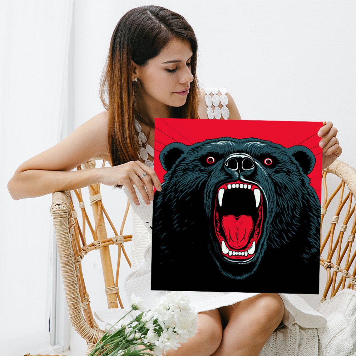 Roaring Bear Head Red Eyes Fierce Street Pop Art Bold Game Room Poster - Image 3
