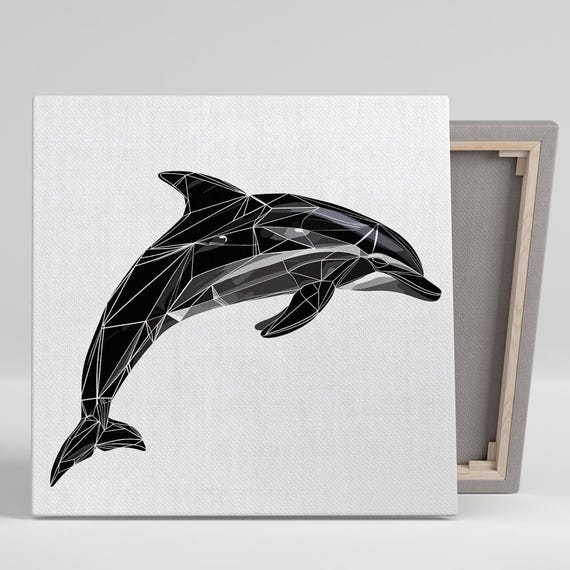 Geometric Dolphin Wallart Or Poster Abstract Contemporary Animal Decor Modern Minimalist Living Room Office Bedroom Wall Art