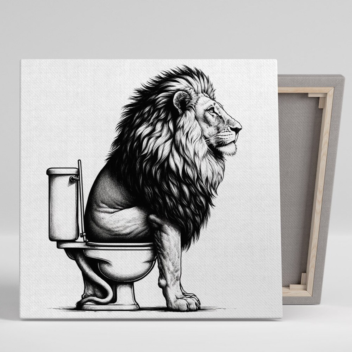 Lion Profile Black White Engraving Majestic Mane Wildlife Animal Wall Art Poster