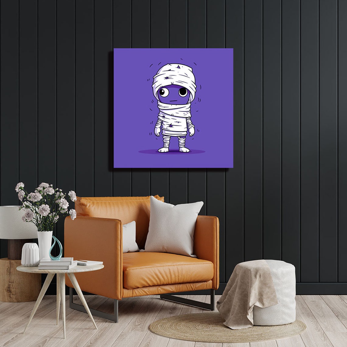 Cute Cartoon Mummy Purple Background Kids Halloween Art Poster - Image 2