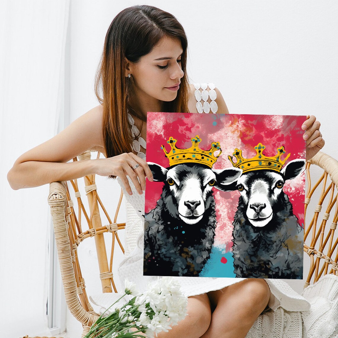 Royal Sheep Duo, Whimsical Pop Art Wall Art Print - Image 3