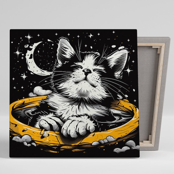 Whimsical Cat Adventure Art Print, Childrens Room