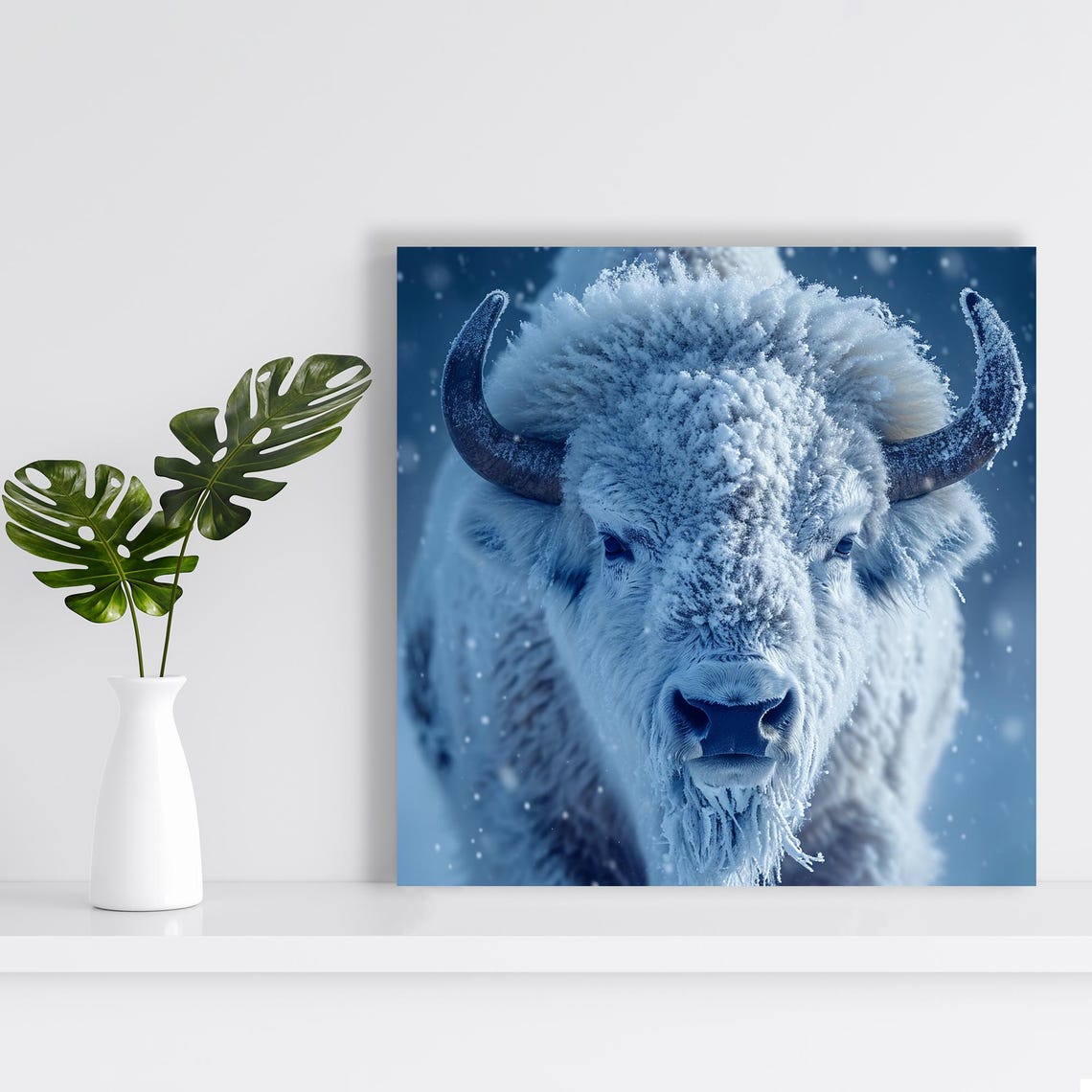 Frost Covered White Bison Close Up Snowy Winter Wildlife Wall Poster - Image 2