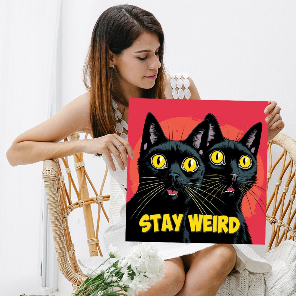 Cat Bathroom Art, Stay Weird Contemporary Poster - Image 5