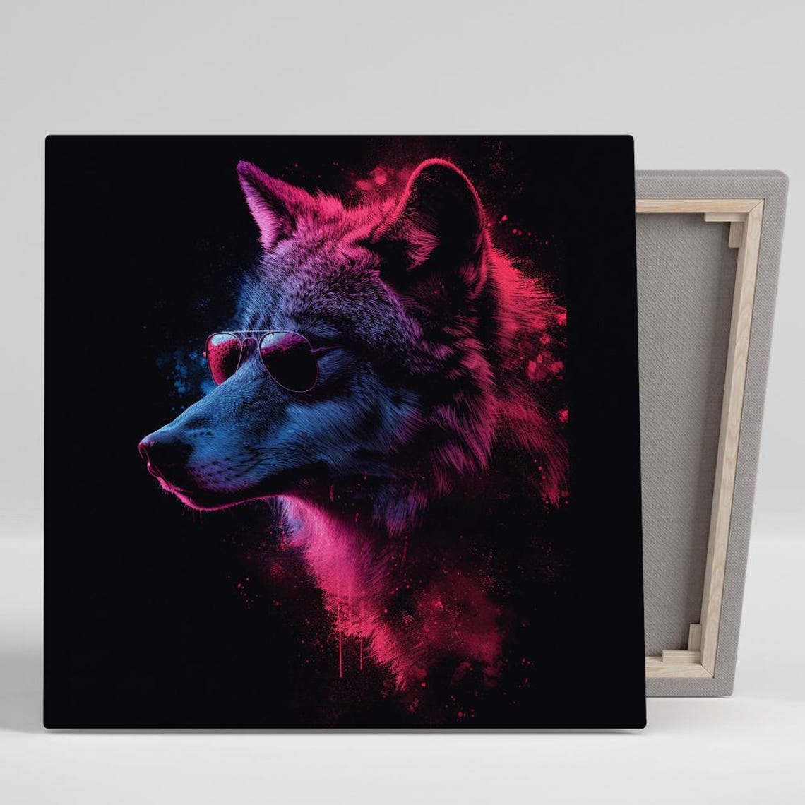 Neon Wolf Sunglasses Cool Pink Blue Black Pop Modern Wall Poster