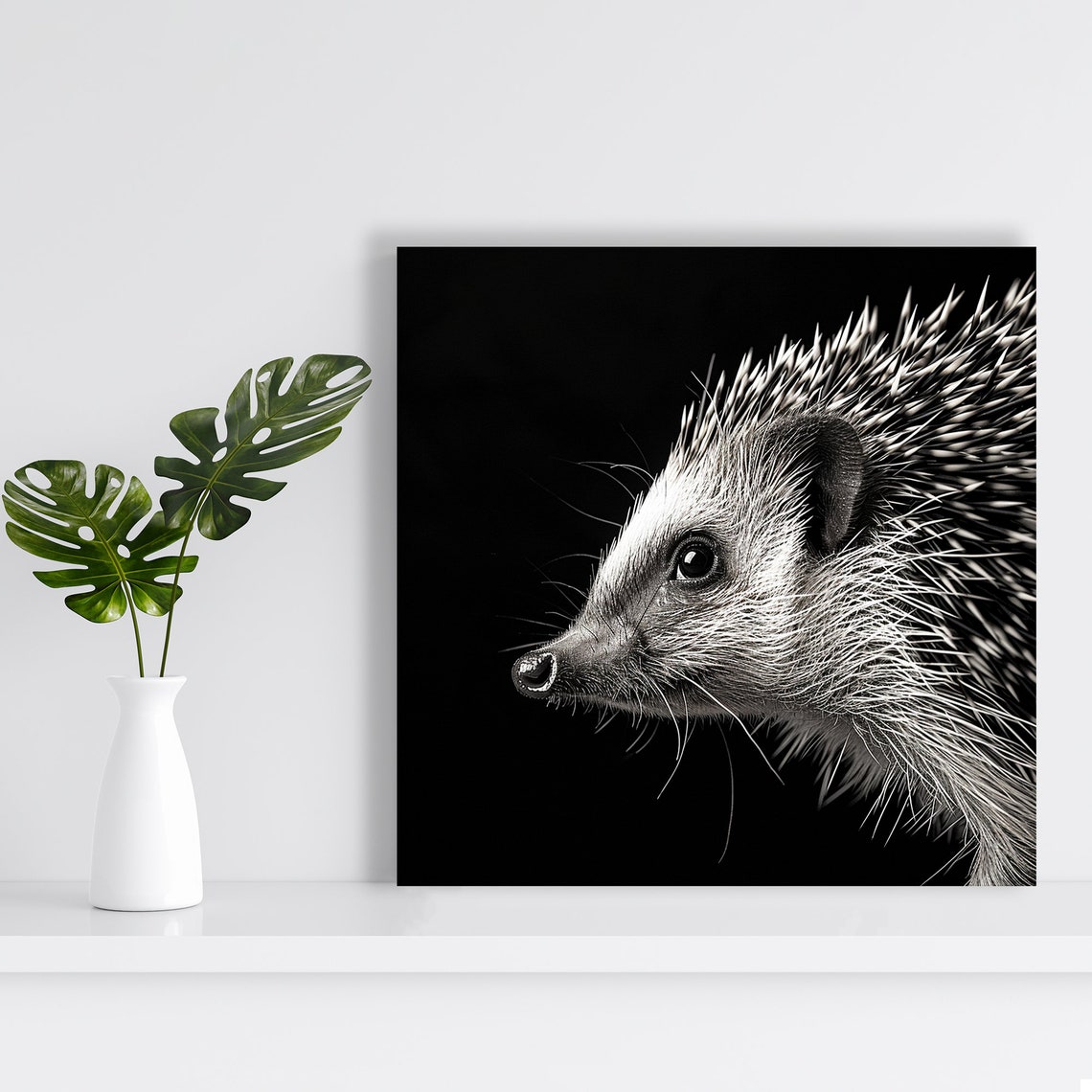 Hedgehog Profile Black and White Dramatic Macro Photo Art Poster - Image 2