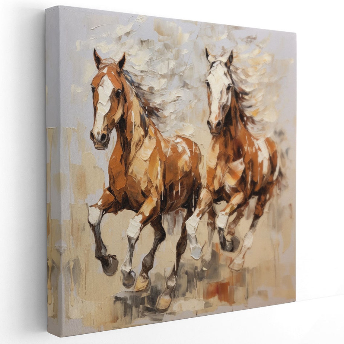 Two Galloping Chestnut Horses Dynamic Equestrian Oil Style Wall Poster - Image 2
