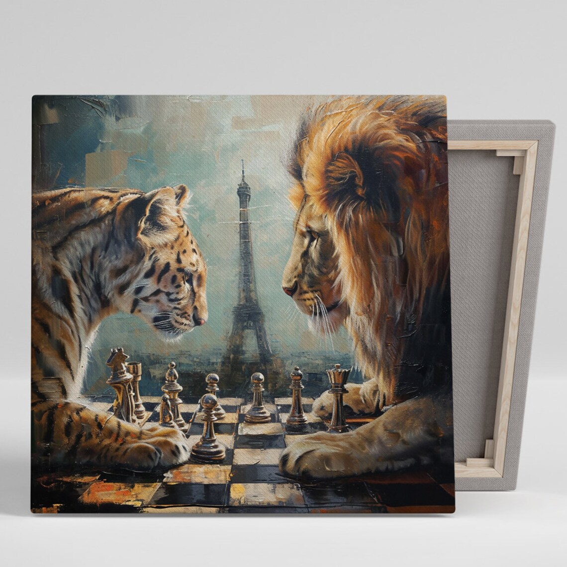 Lion And Leopard Chess Royalty Surrealism Art Print