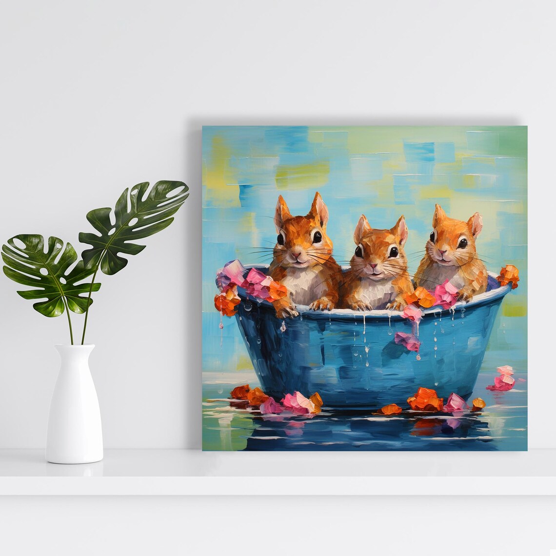 Bathing Squirrels Delight, Animal Wall Art Print - Image 2