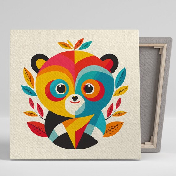 Geometric Kaleidoscope Panda Colorful Leaves Playful Nursery Wall Art Poster