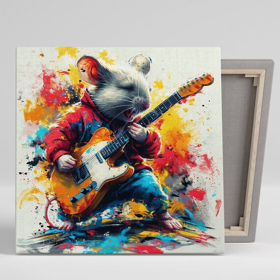 Rock N Roll Rodent Rhapsody Art Or Poster Contemporary Music Decor Living Room Game Room Office Wall Art Red Yellow Blue Orange