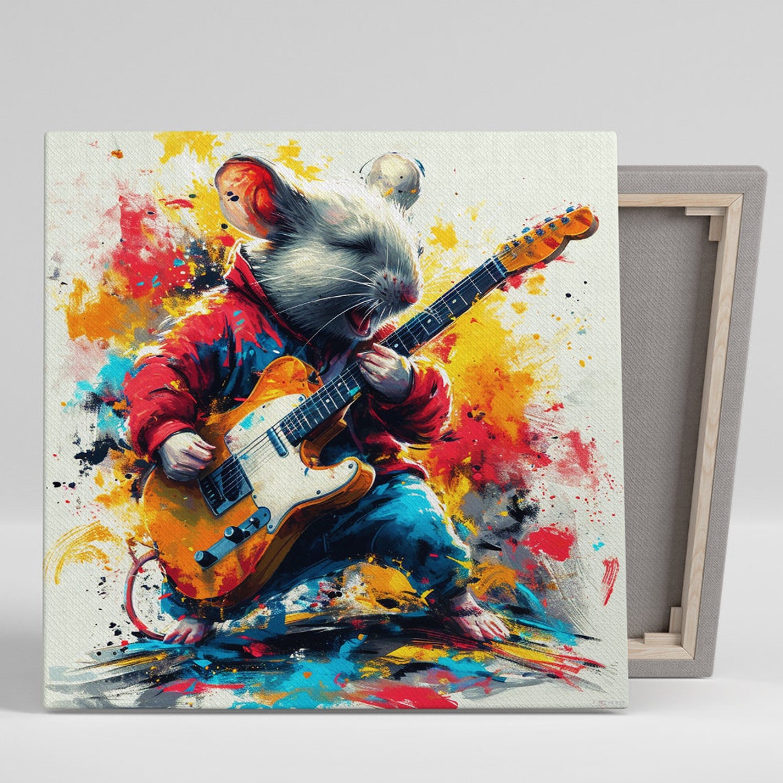Rock Star Mouse Electric Guitar Colorful Splash Art Wall Poster