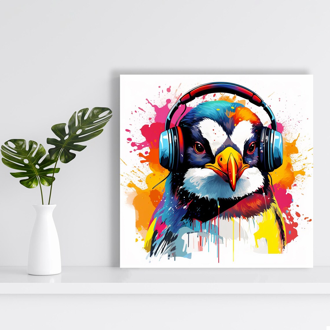 Melodic Penguin Splash Pop Art Modern Poster Print - Image 2
