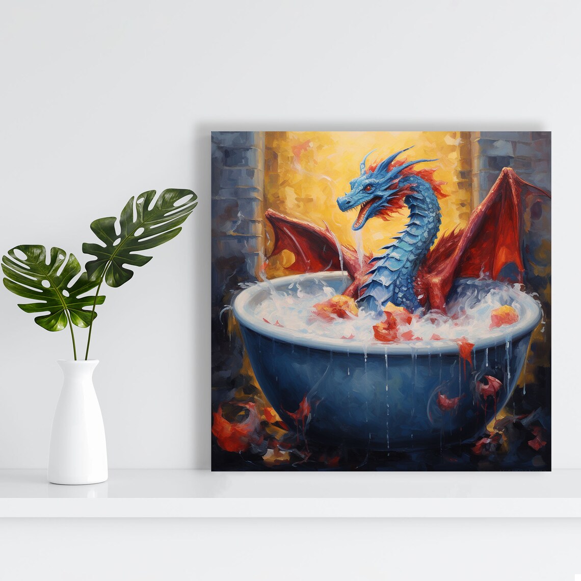 Dragon in Bathtub Bathroom Wall Art Print, Modern Decor - Image 2