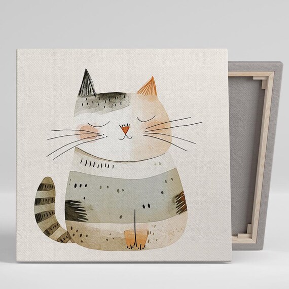 Minimalist Sleeping Cat Illustration Scandinavian Style Wall Poster