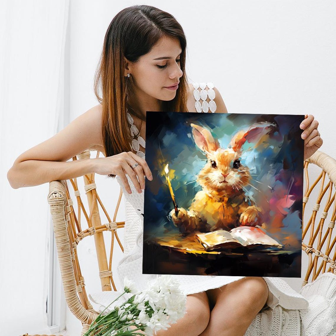 Wizard Bunny Magic Wand Spell Book Dark Fantasy Animal Art Poster - Image 3