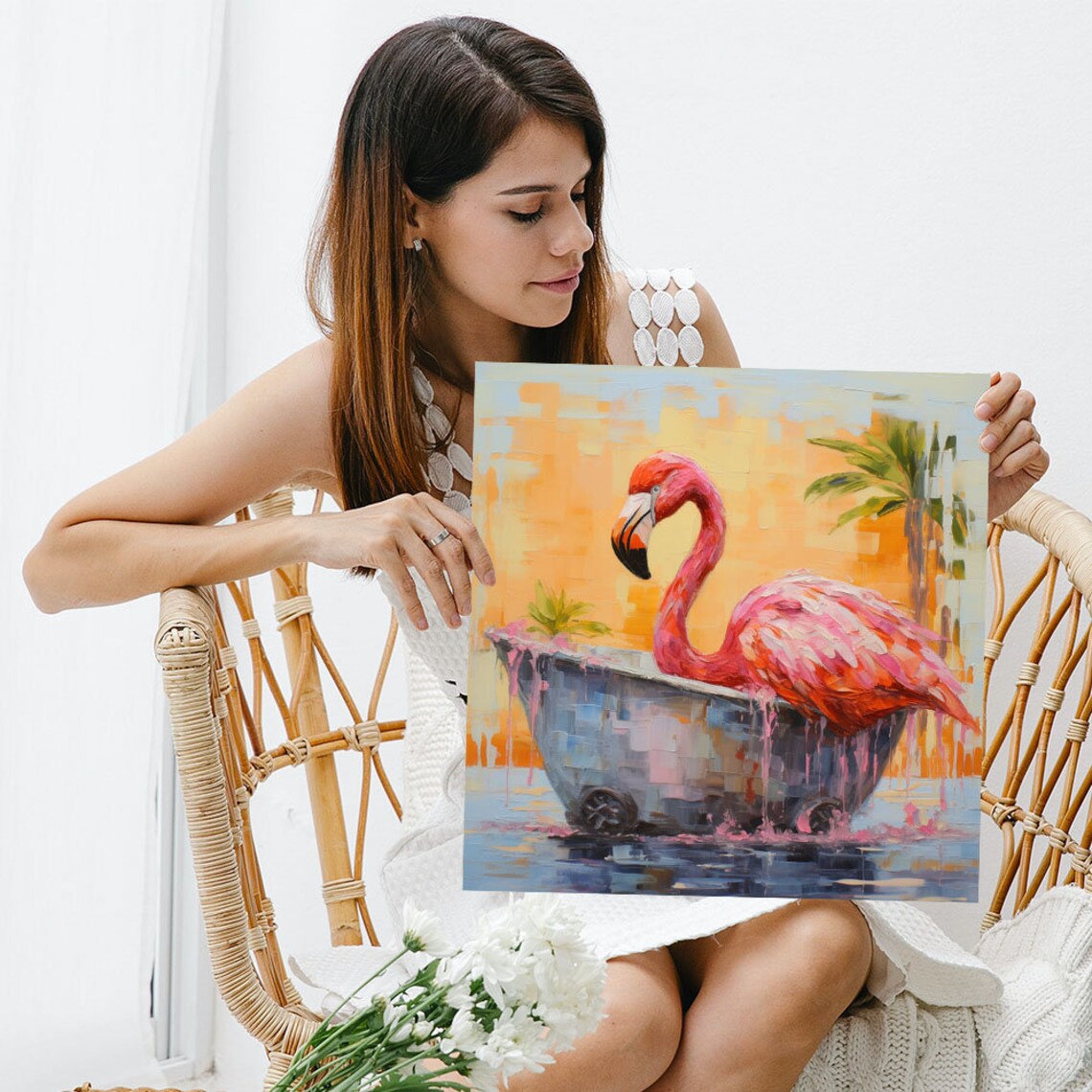 Flamingo In Bathtub Poster, Pink Bird Nursery Decor - Image 3