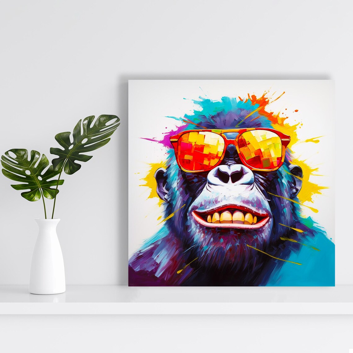 Cool Gorilla Wearing Sunglasses Colorful Paint Splash Pop Art Animal Poster - Image 2