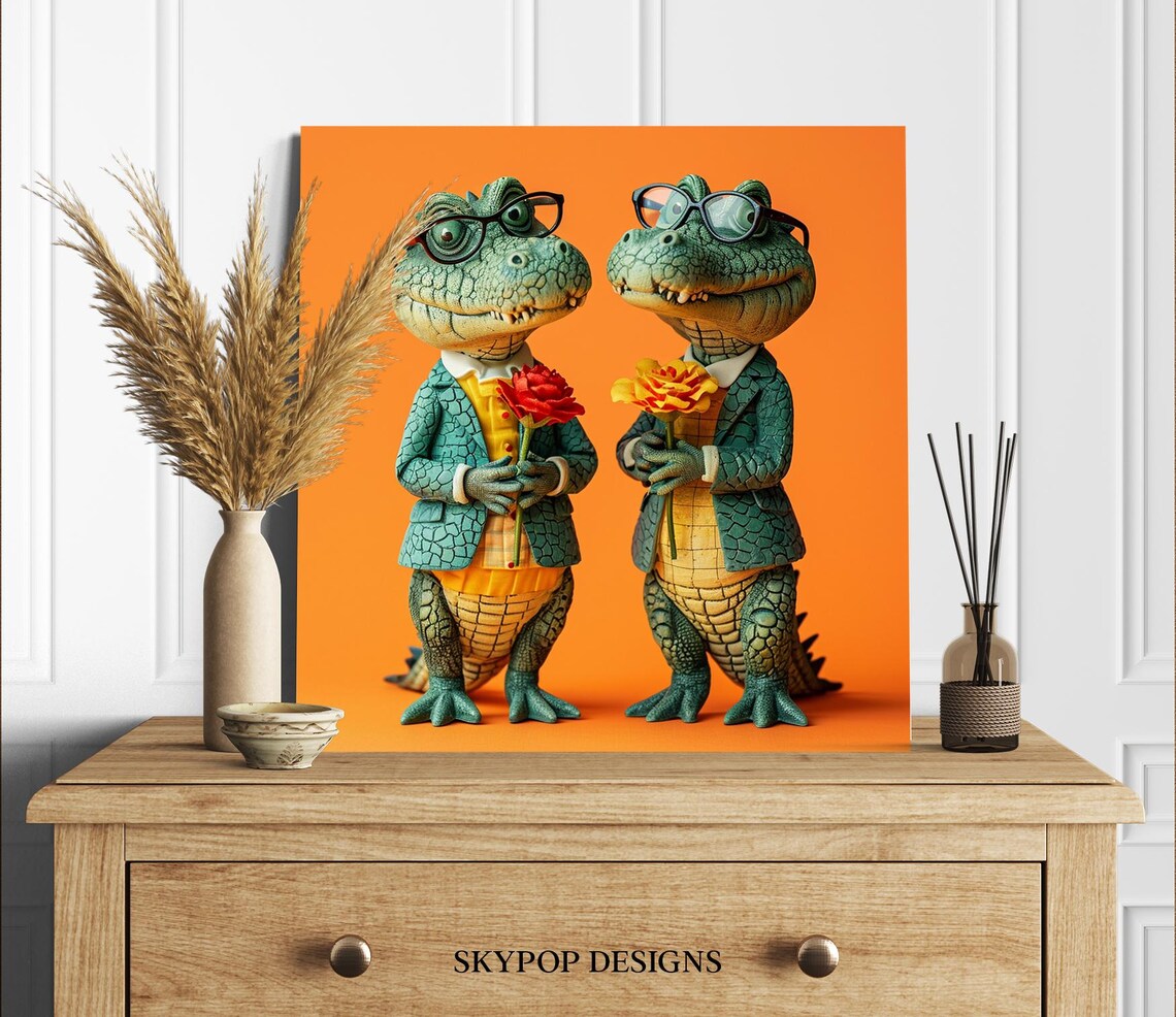 Dapper Gator Duo Whimsical Animal Art Print for Game Room - Image 2