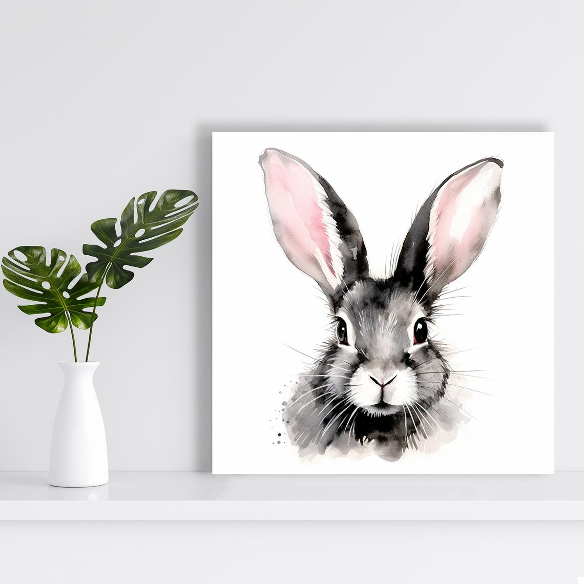 Sweet Gray Bunny Watercolor Portrait Big Ears Nursery Animal Poster - Image 2