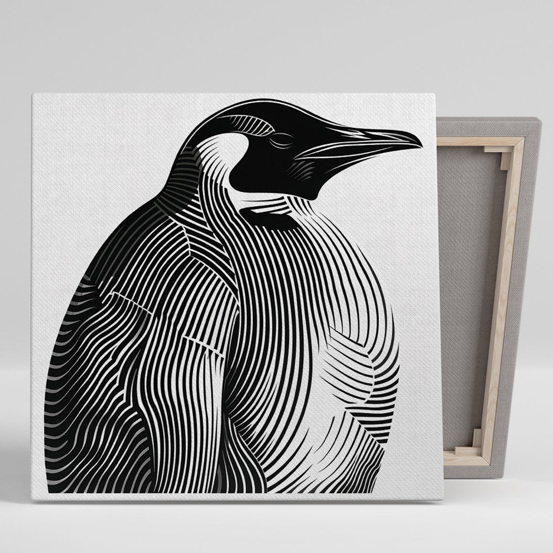 Black And White Line Art Penguin Minimalist Modern Animal Poster