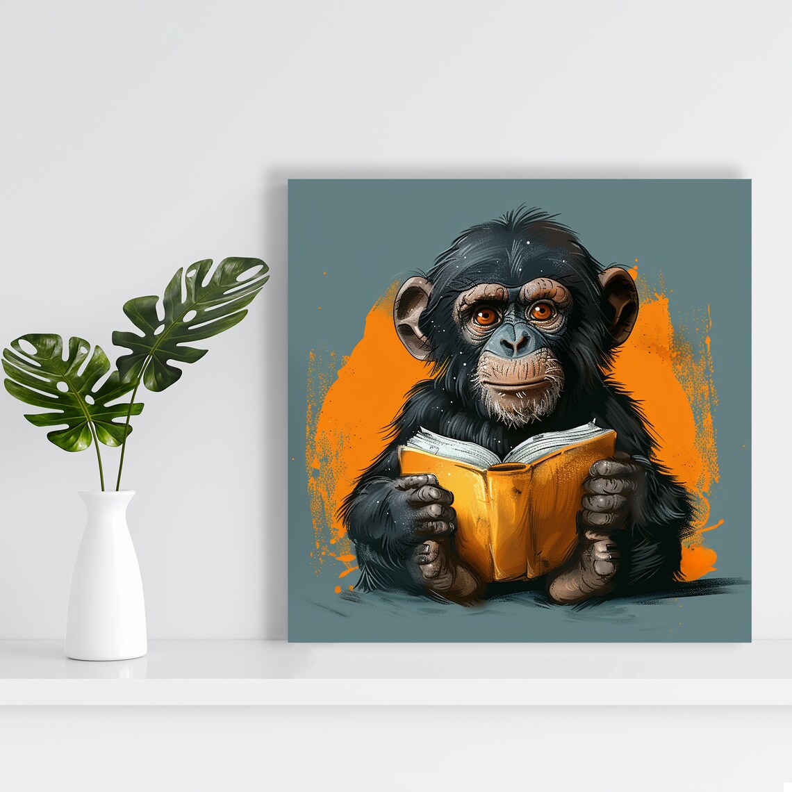 Chimpanzee Whimsical Poster, Office Library Decor - Image 2