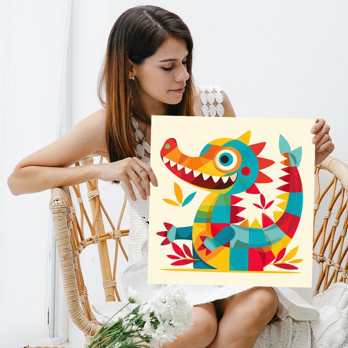 Cubist Dragon Delight, Whimsical Contemporary Art Print - Image 3