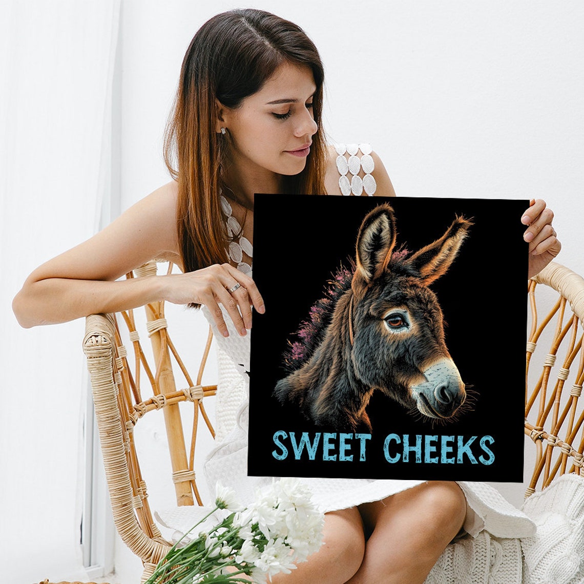 Sweet Cheeks Donkey Portrait on Black Background Rustic Quote Wall Art - Image 3
