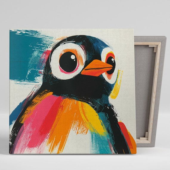 Vibrant Penguin Wall Art Or Poster Pop Art Whimsical Decor Childrens Room Living Room Game Room Office Wall Art Bold Colors