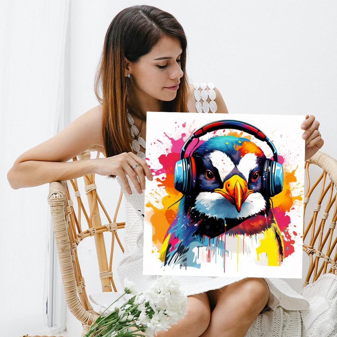 Melodic Penguin Splash Pop Art Modern Poster Print - Image 3