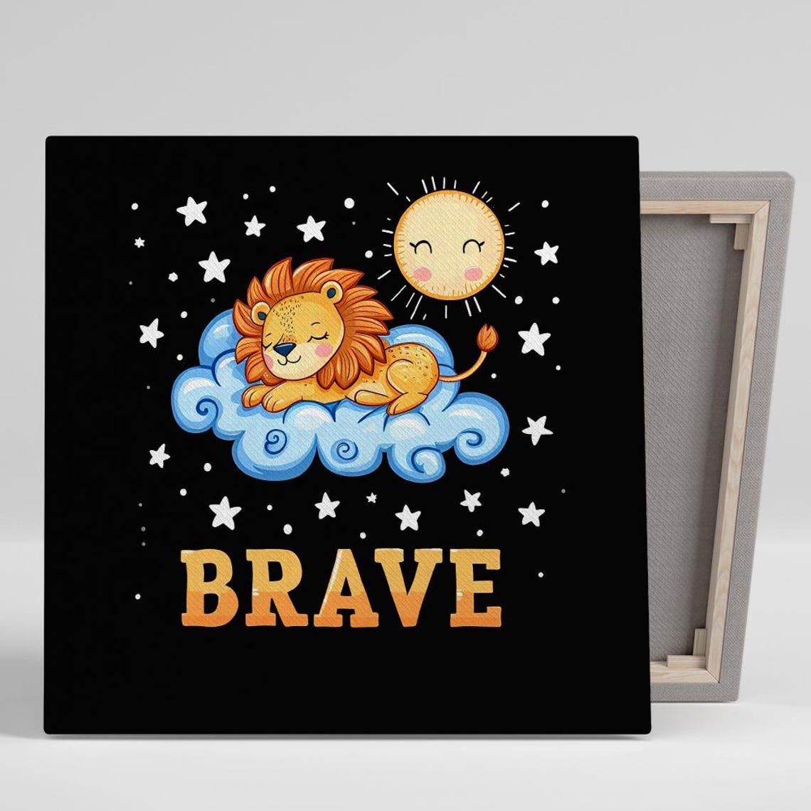 Brave Sleeping Lion Cloud Night Sky Stars Kids Motivational Art Poster