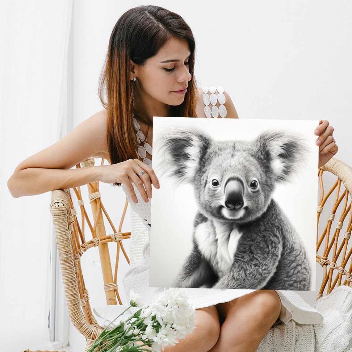 Black And White Koala Sketch Portrait Minimalist Animal Wall Poster - Image 3