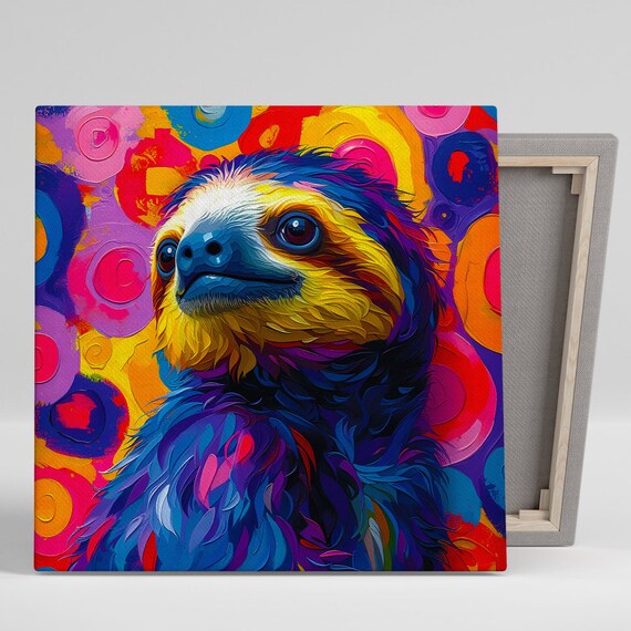Psychedelic Sloth Colorful Swirl Bold Modern Wall Art Poster