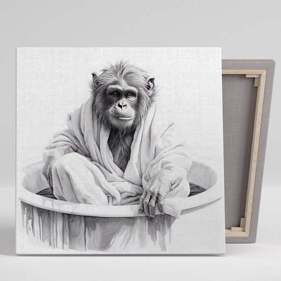Monkey In Bathtub Funny Bathroom Wall Art Print