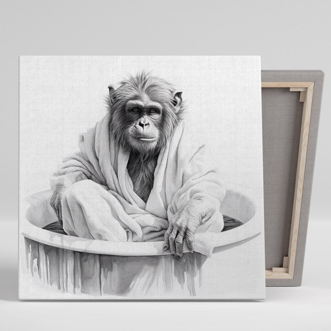 Monkey In Bathtub Funny Bathroom Wall Art Print