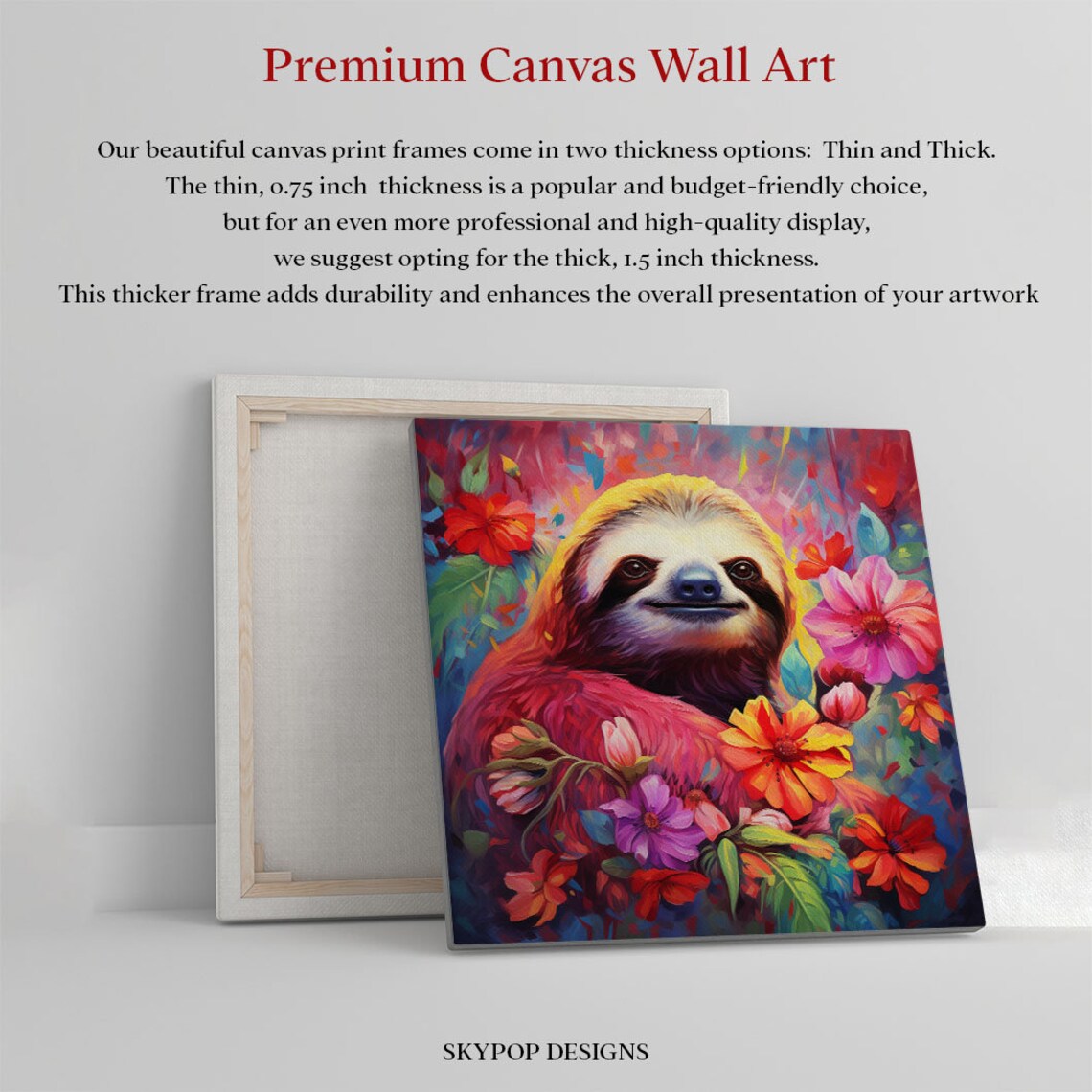 Smiling Sloth Among Vibrant Tropical Flowers Colorful Pop Style Animal Print - Image 2