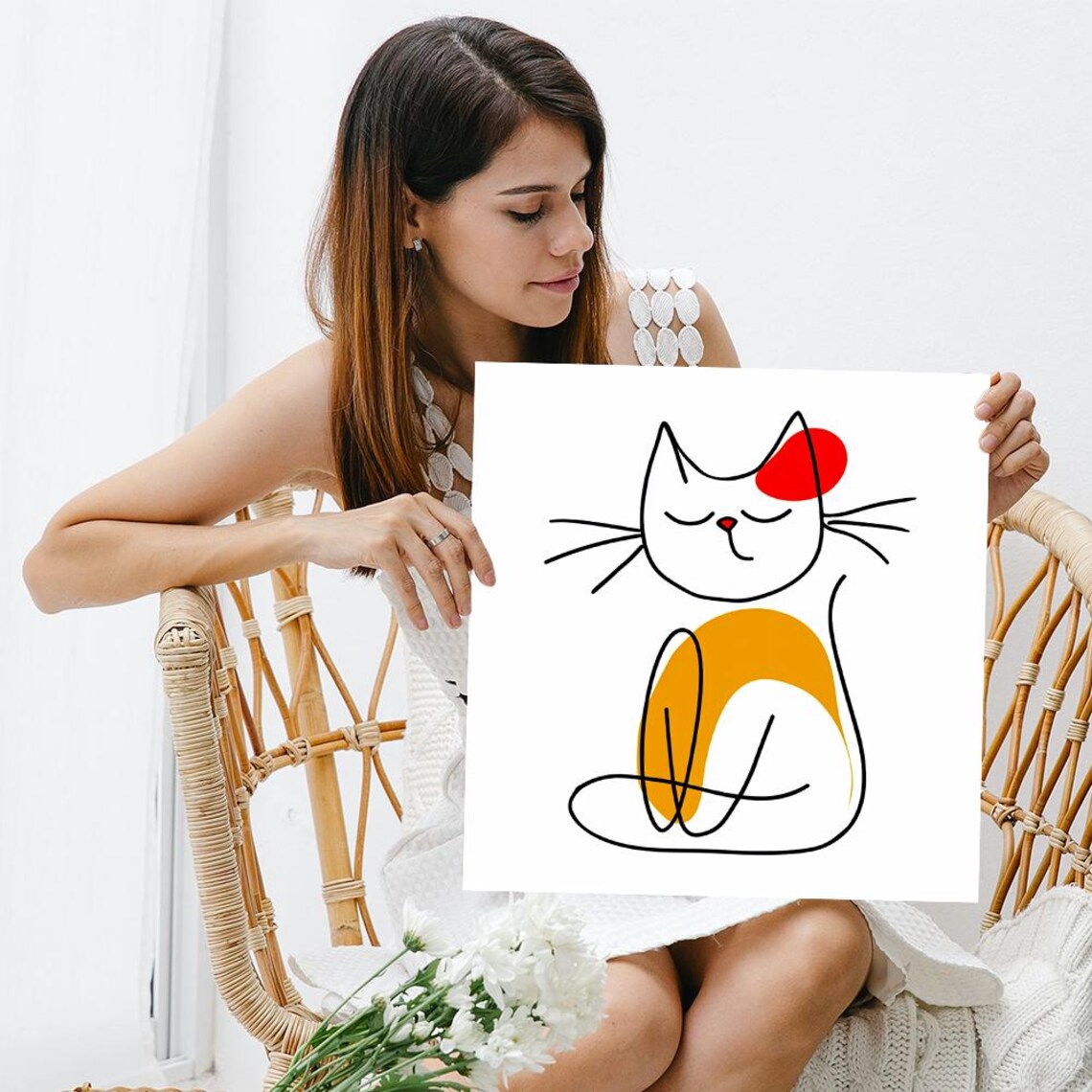 Zen Cat Art Print, Minimalist Contemporary Decor - Image 3