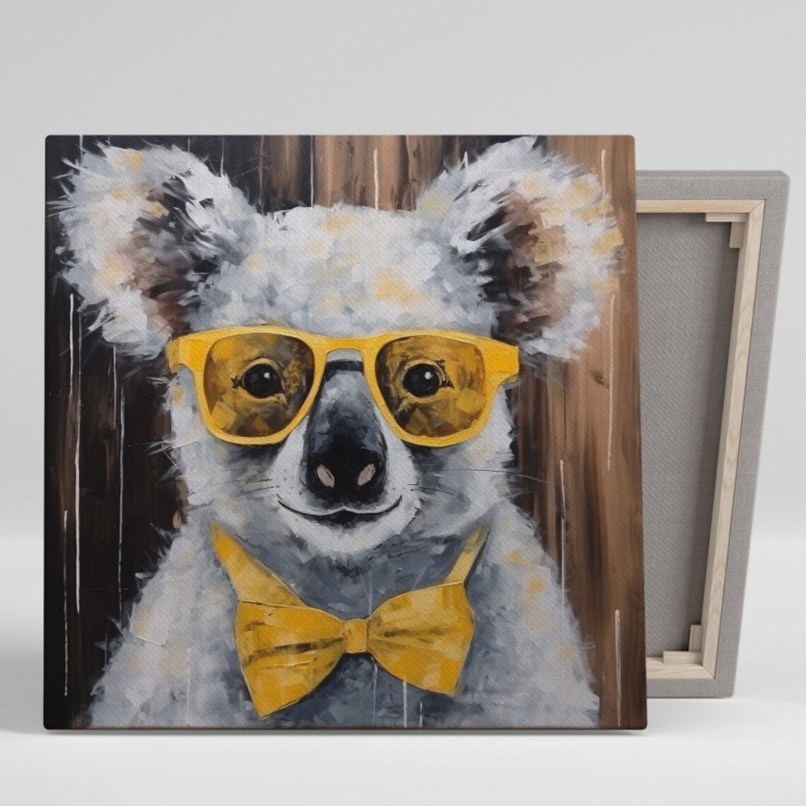 Hipster Koala Poster Yellow Sunglasses Bow Tie Painterly Funny Animal Print