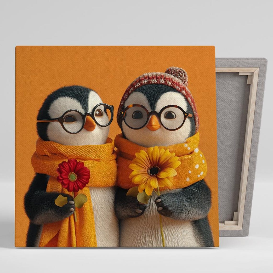 Nerdy Penguin Pals with Glasses and Scarves Cute Winter Animal Poster