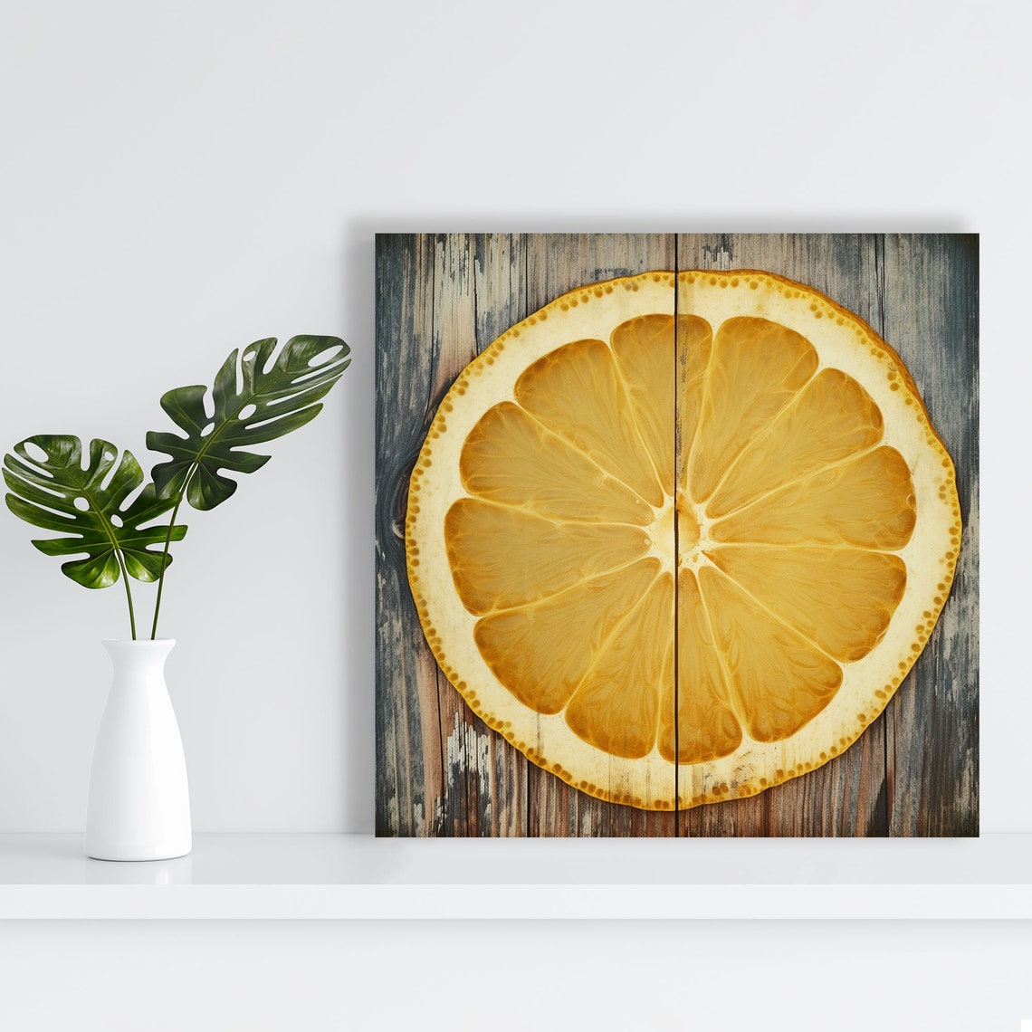 Giant Citrus Slice Weathered Blue Wood Rustic Kitchen Art Poster - Image 2