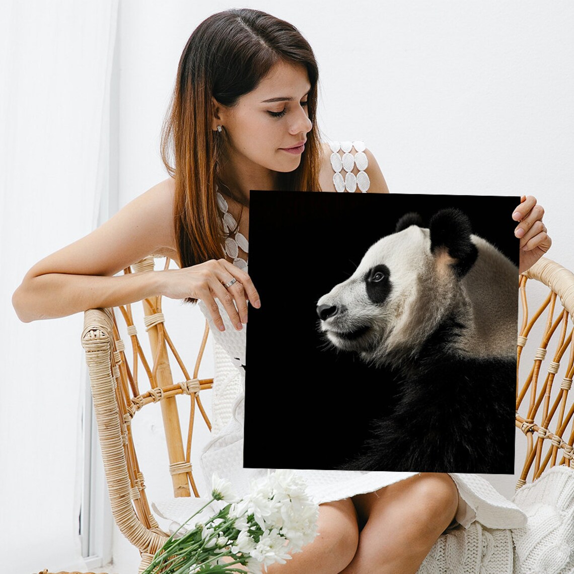 Giant Panda Profile Portrait Dramatic Black Background Photo Realism Poster - Image 3