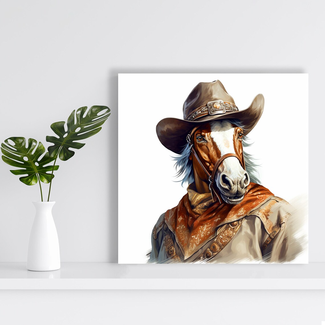 Cowboy Horse Portrait Hat Bandana Western Rustic Wall Art Poster - Image 2