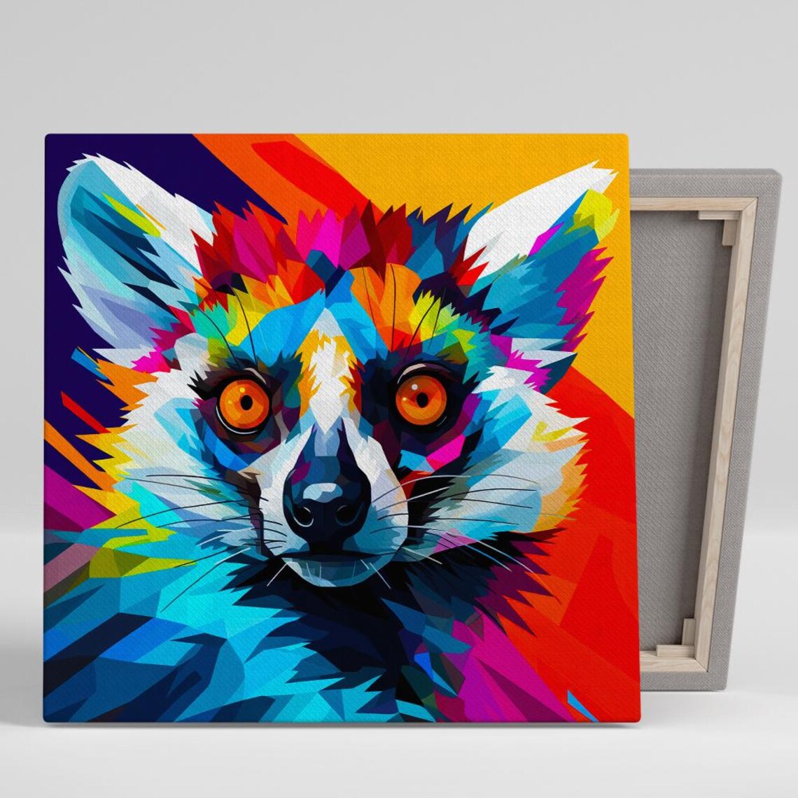 Raccoon Geometric Rainbow Pop Art Vivid Colorful Animal Portrait Poster