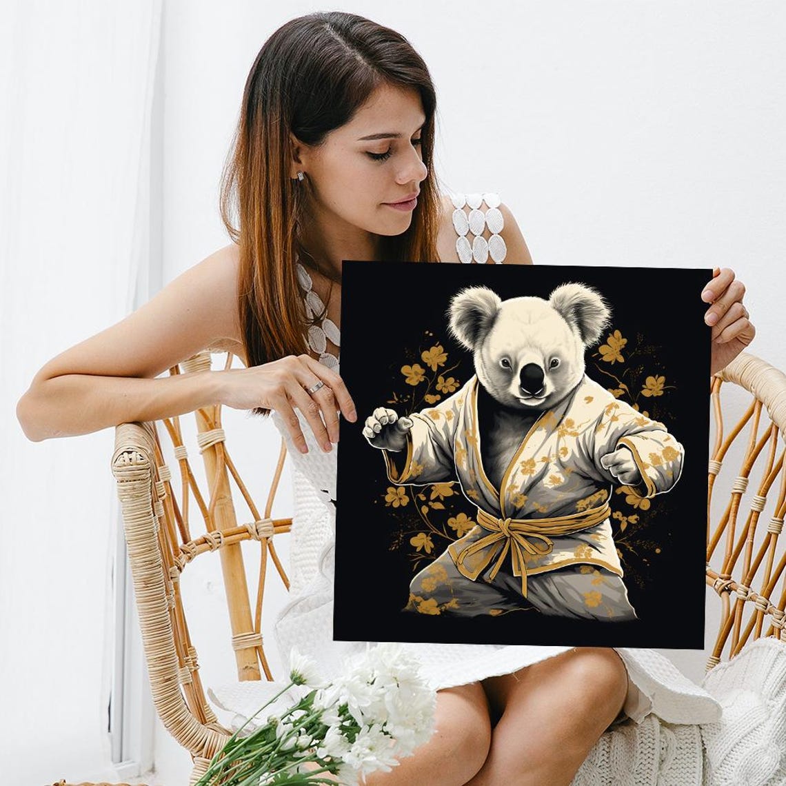 Koala In Karate Gi With Gold Belt Black Background Art Poster - Image 3