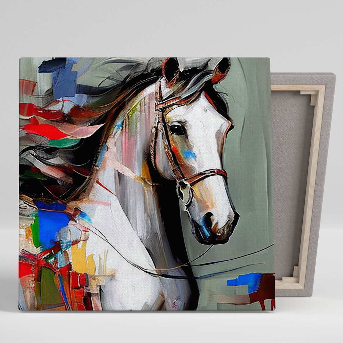 White Horse Head Colorful Abstract Brushstroke Equine Art Wall Poster